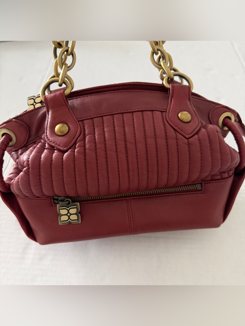 BCBGMAXAZRIA Burgundy Quilted Chain Strap Shoulder Bag